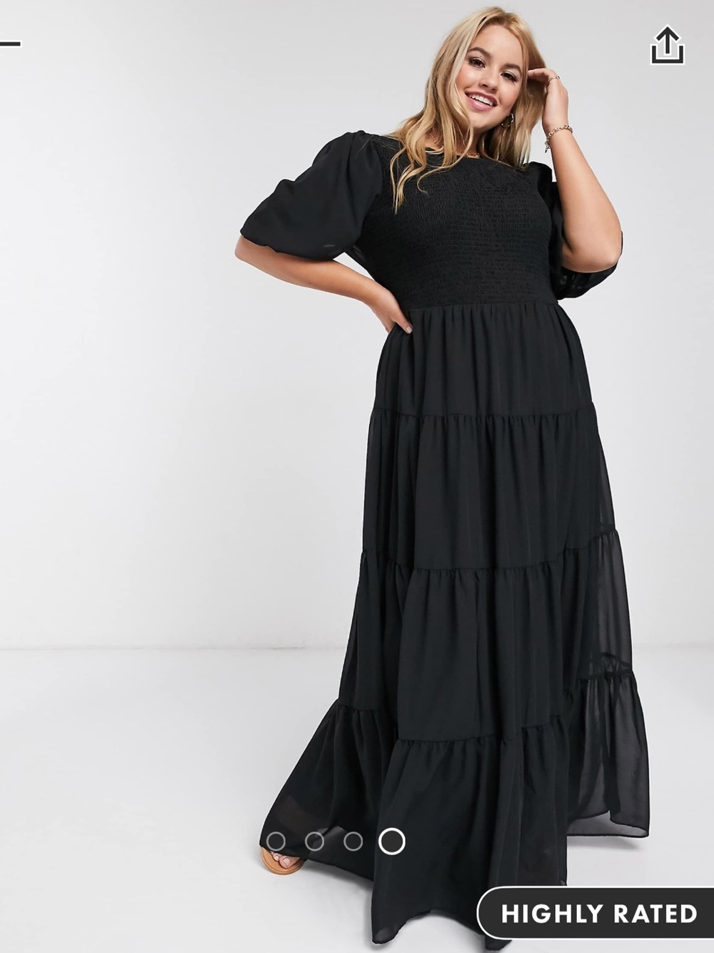 ASOS Curve Design Curve Shirred Black Tiered Maxi Dress